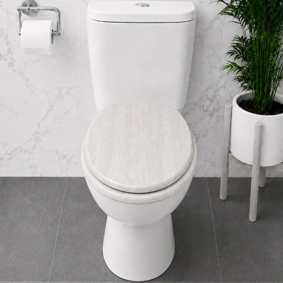 image 1 of Showerdrape Norfolk Soft Close White Oak Wooden Toilet Seat | White | 1