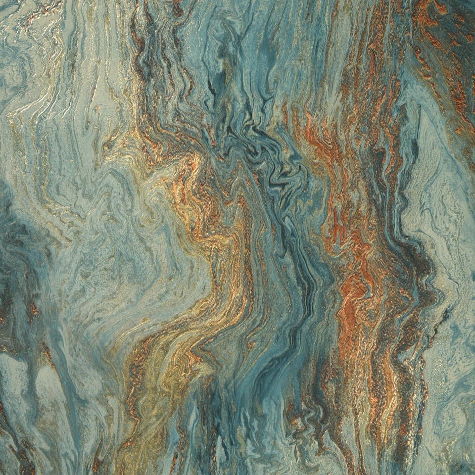 image 1 of Etna Metallic Wallpaper in Blue and Gold Multi