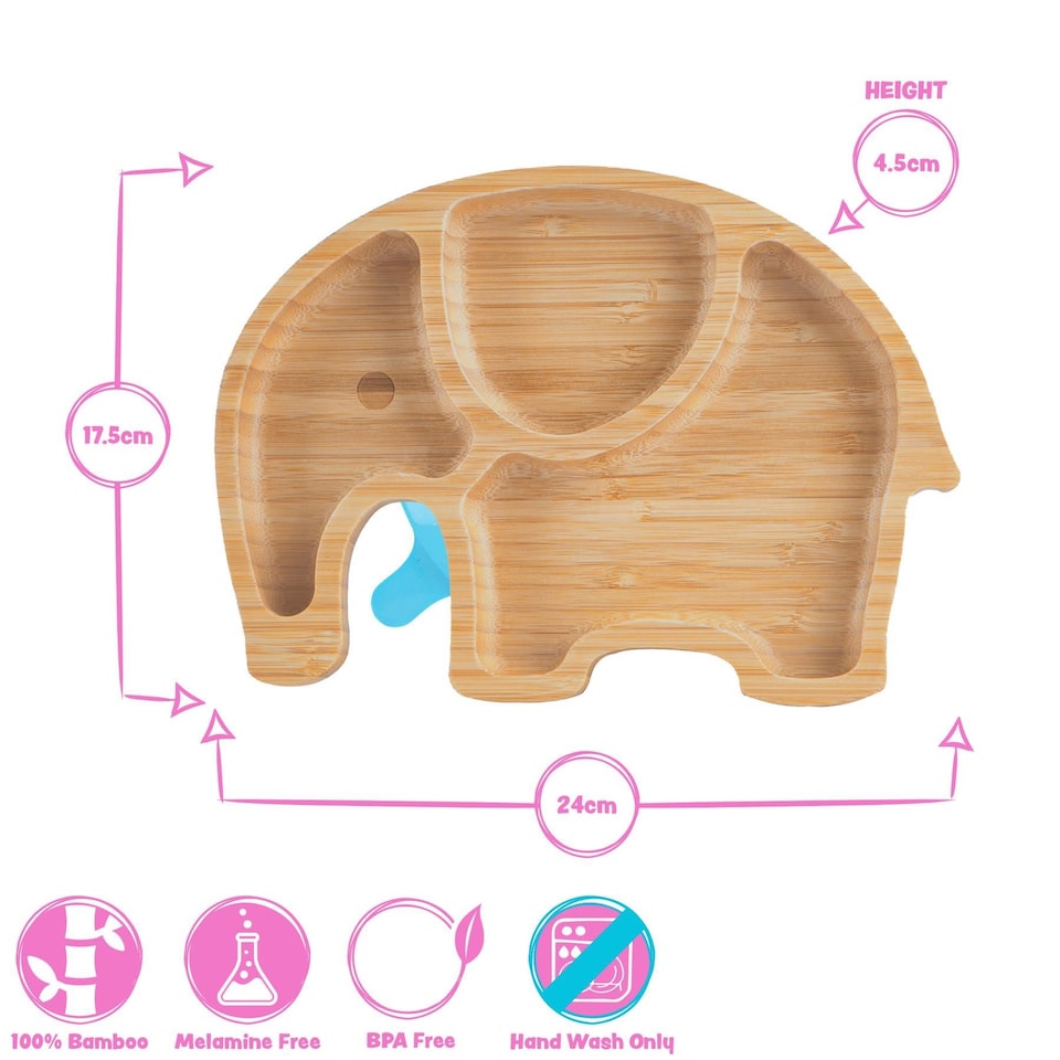 image 1 of Tiny Dining Children's Bamboo Suction Elephant Plate - Pink | Pink | Pink