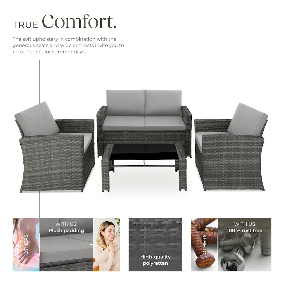 image 1 of Garden Furniture Set Jesolo - 2 armchairs, 1 sofa,  and coffee side table - Grey/Light Grey