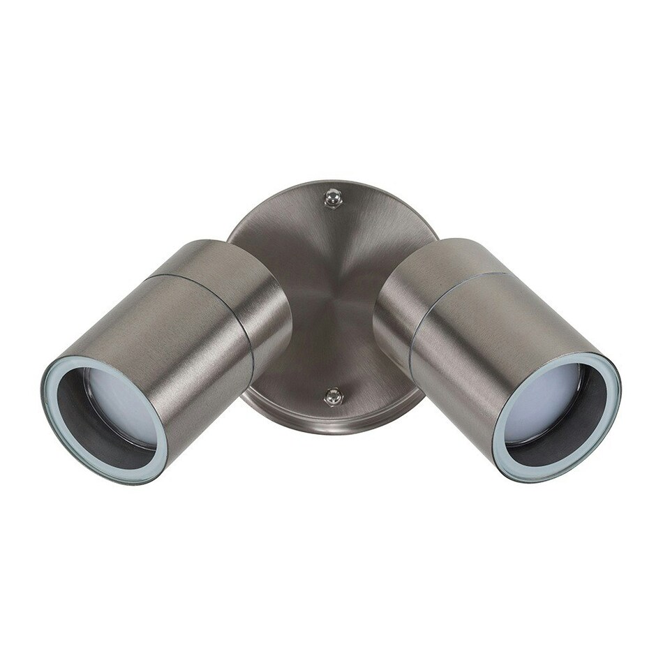 image 1 of ValueLights Silver Twin Spotlight Outdoor Garden IP44 Wired Wall Light