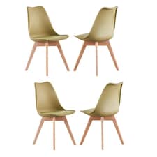 Set of 4 Scandinavian Dining Chairs with Leather Cushions Solid Wood Legs | Green | Lime Green
