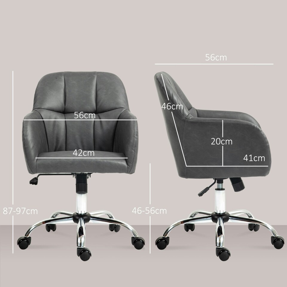 image 1 of HOMCOM Computer Desk Chair with PU Leather, Swivel Wheels, Grey