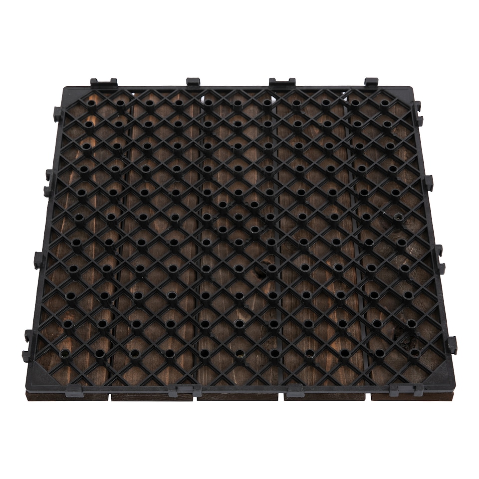 image 1 of Outsunny 27pc Floor Tiles Interlocking Solid Wood DIY Deck Tiles Outdoor Black