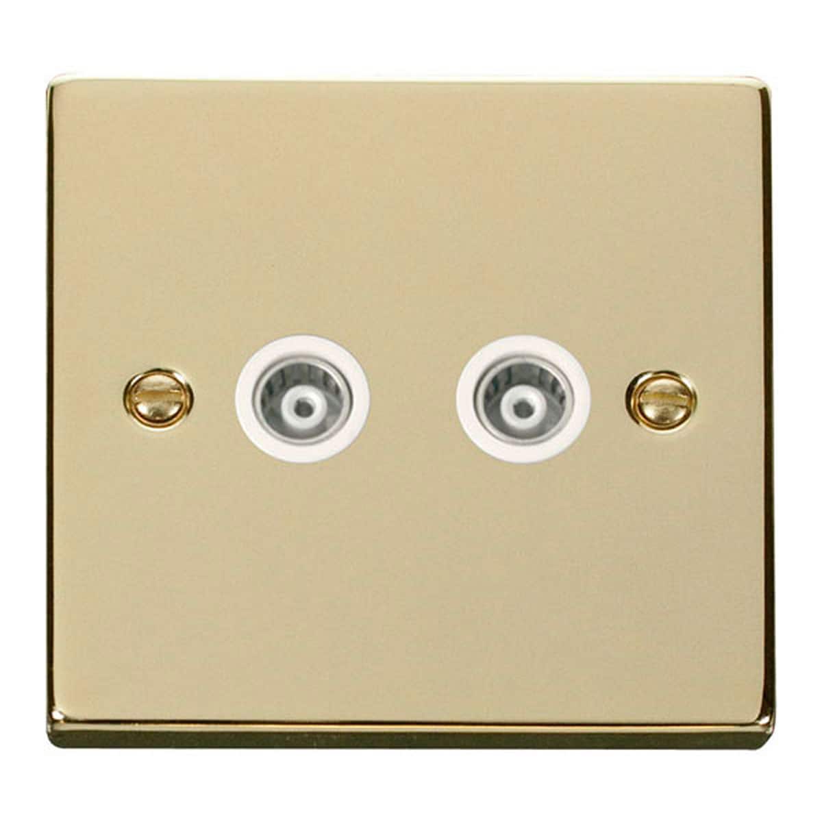 SE HOME Polished Brass Twin Isolated Coaxial Socket Gold Polished Brass