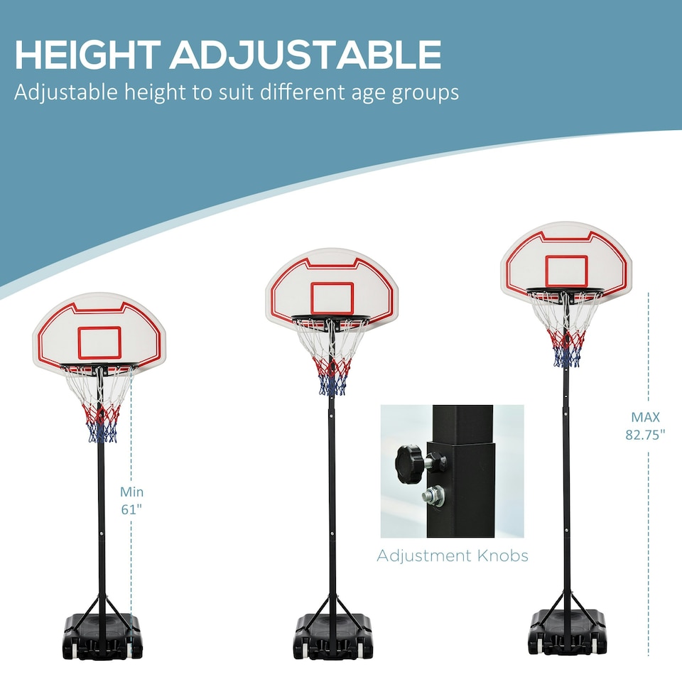 image 1 of HOMCOM 155-210cm Height Adjustable Basketball Stand Backboard w/ Net