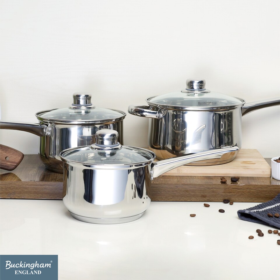 image 1 of Buckingham Set of 3 Saucepans Stainless Steel Handles | Silver