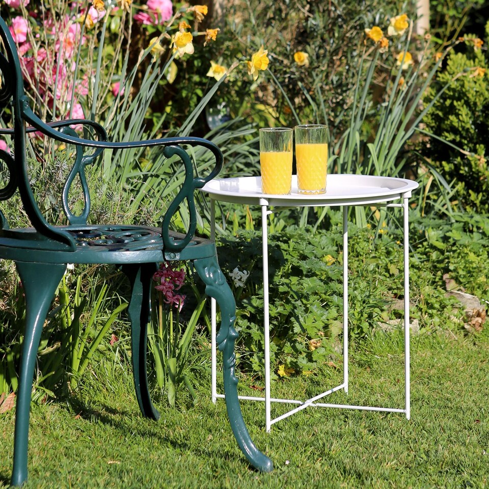 image 1 of Harbour Housewares Round Steel Tray Tables - Matt White - Pack of 2 | White | Matt White