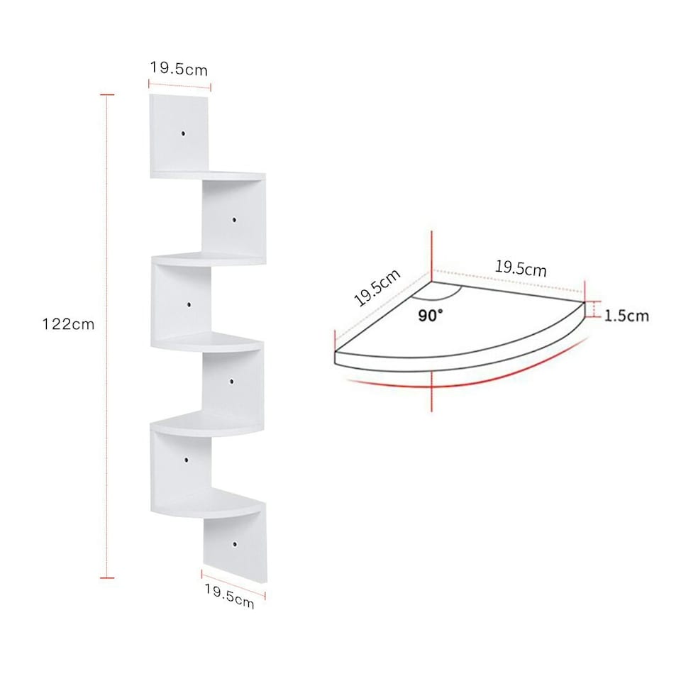 image 1 of Living and Home Wooden Quadrant Floating Corner Shelves 5-Tier - White | White