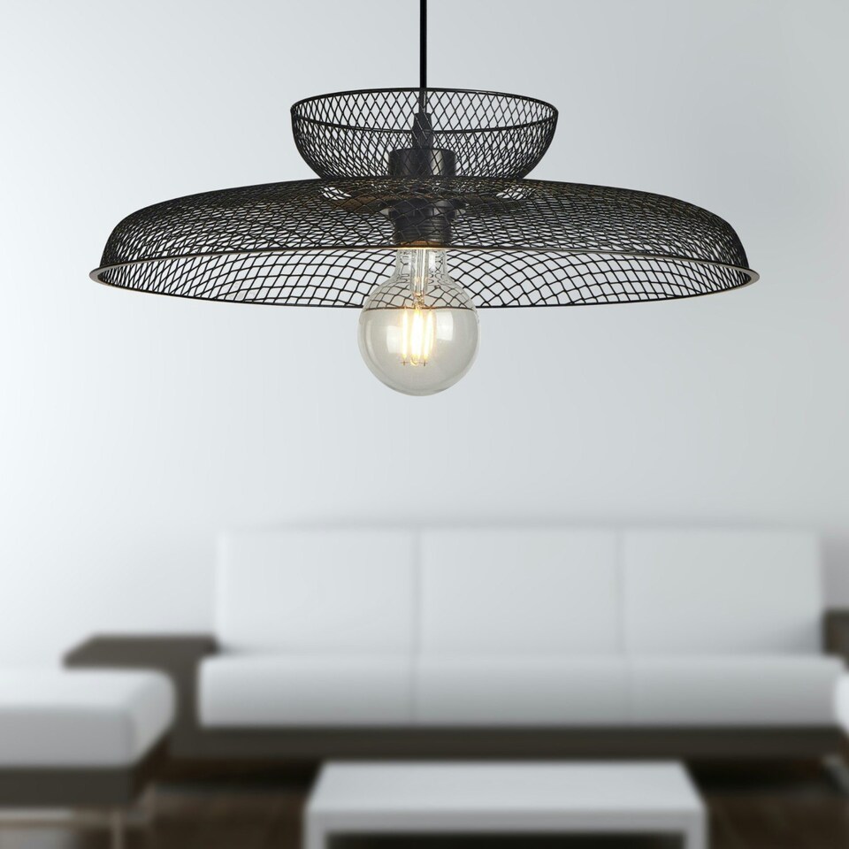 image 1 of First Choice Lighting Cassidy Two Tier Black Mesh Ceiling Pendant Light Black