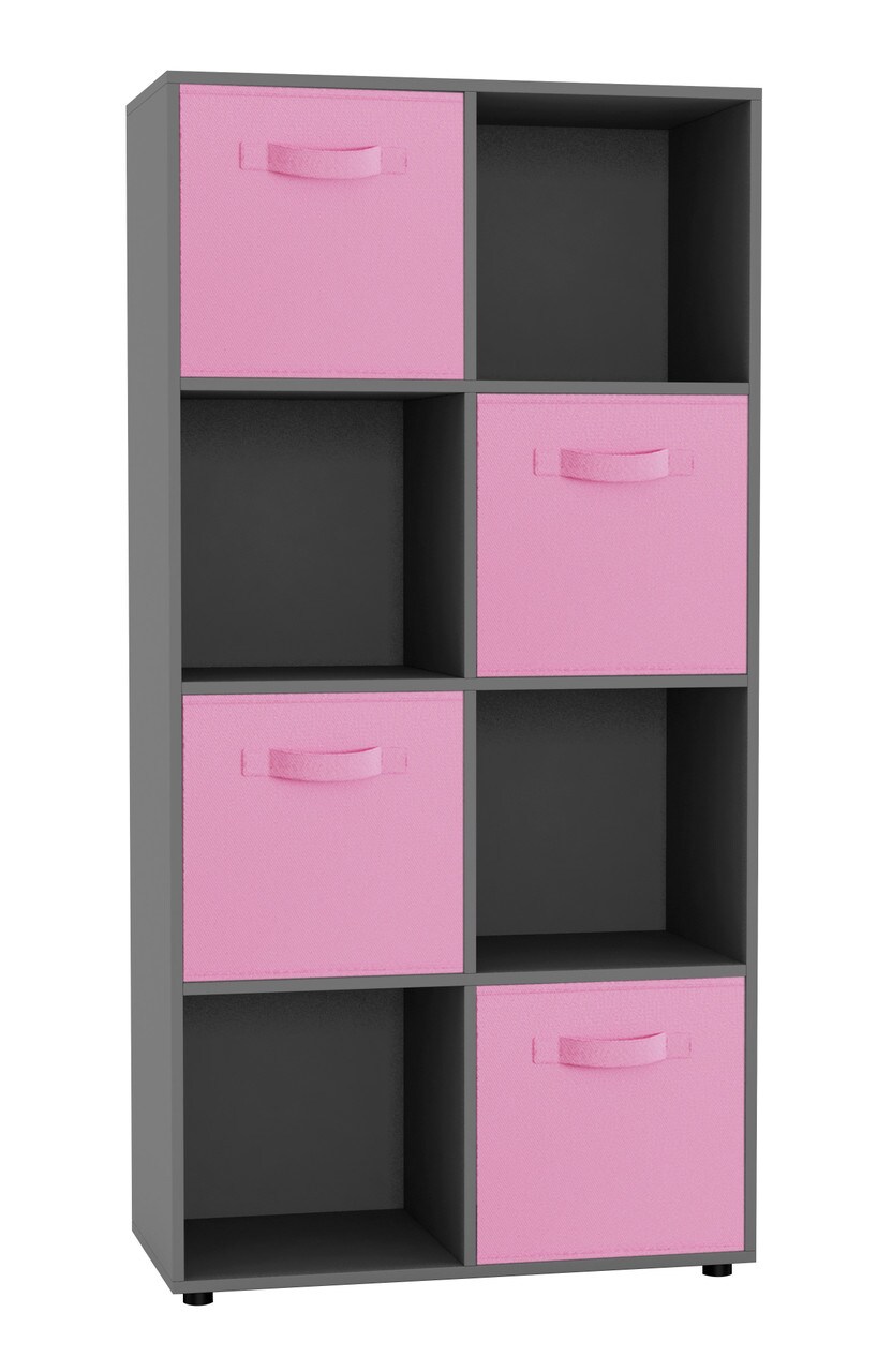 8-Cube Shelving Unit With Non Woven Inserts Grey Grey & Light Pink 1