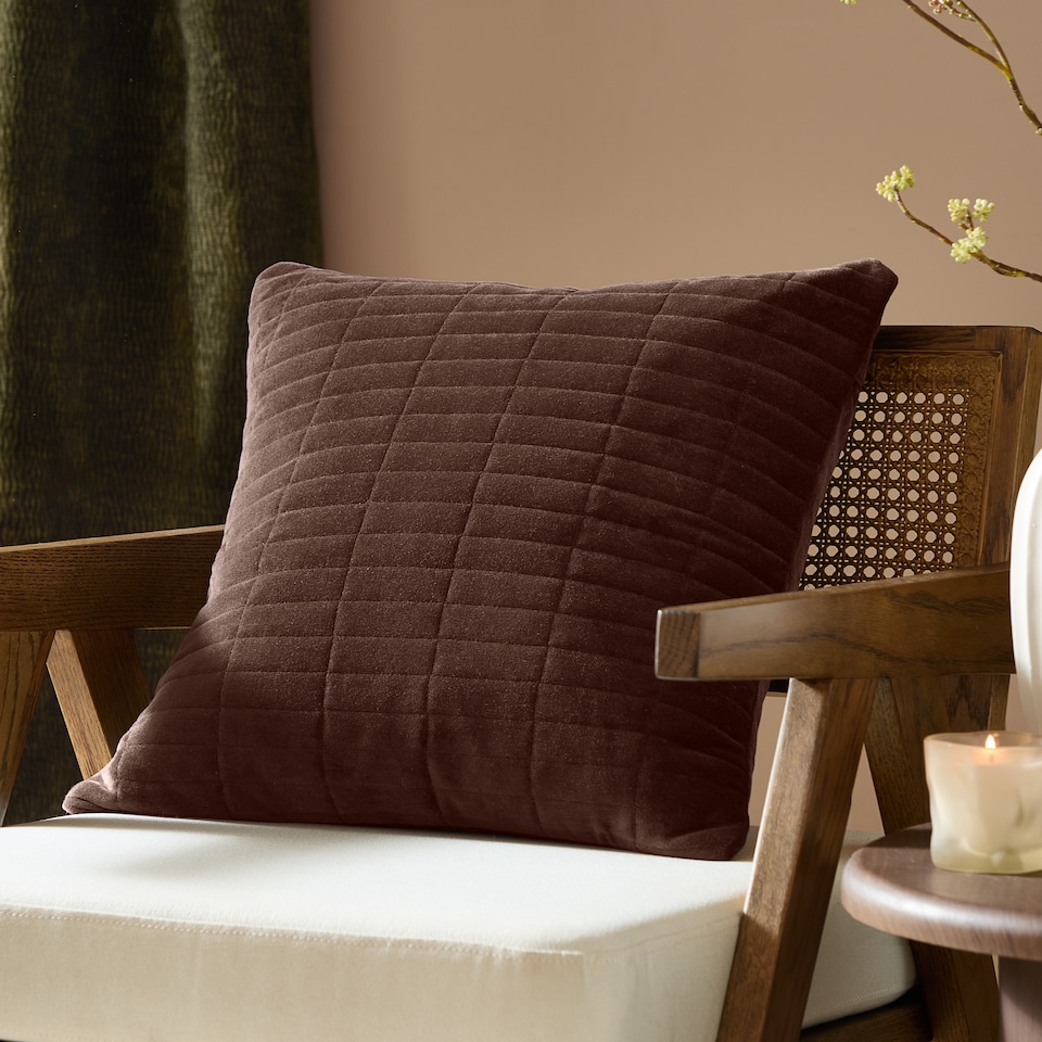 image 1 of Yard Dales Quilted 100% Cotton Velvet Cushion, Brown