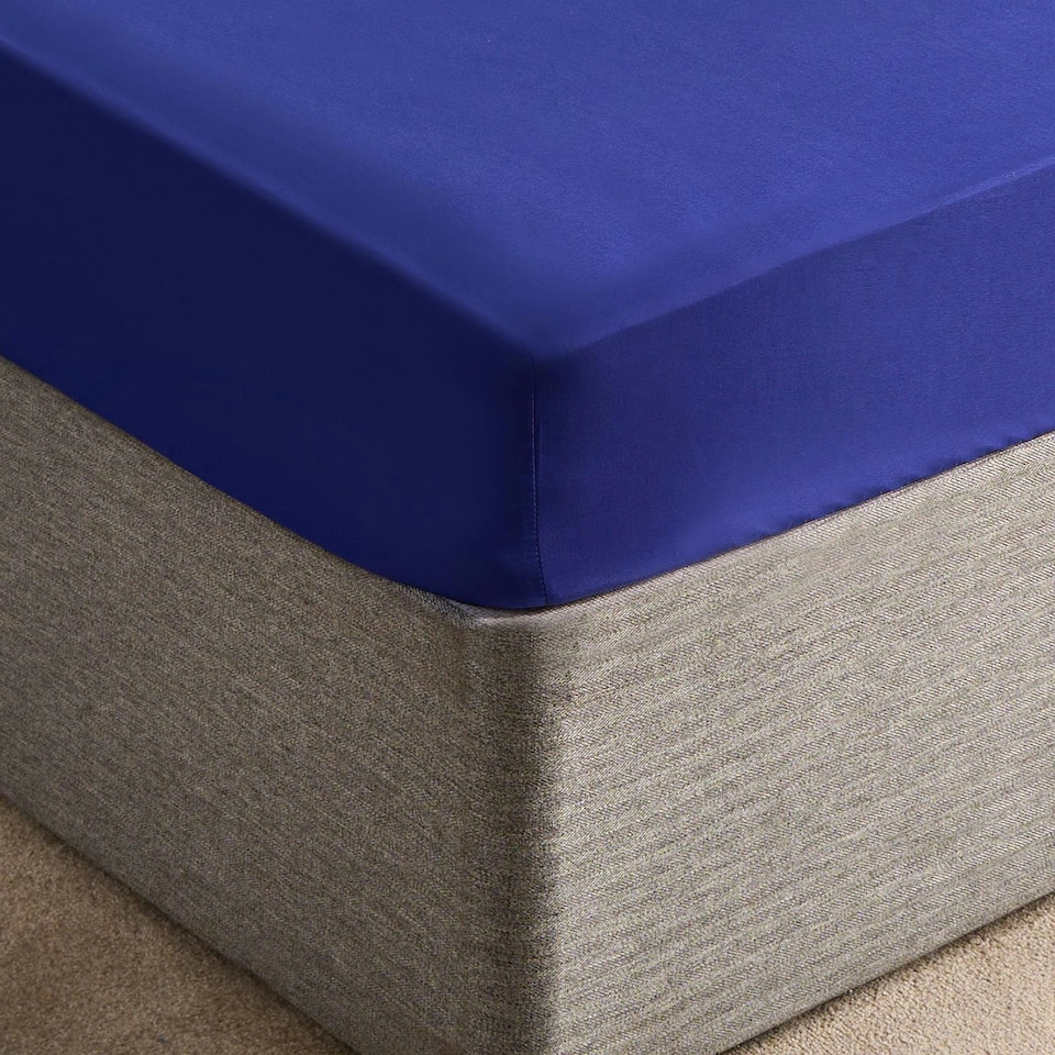image 1 of OHS Plain Fitted Bed 25cm Deep Elasticated Sheet, Double - Bright Blue