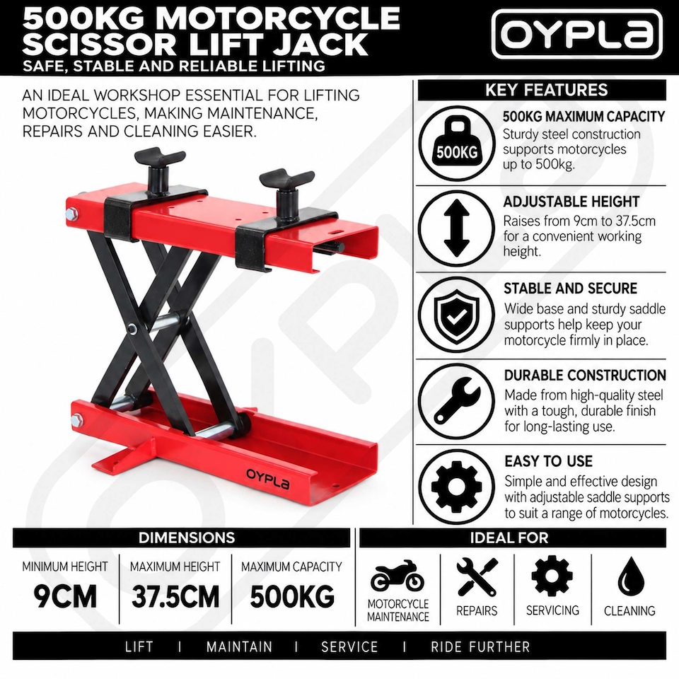 image 1 of 500kg Motorcycle Motor Bike Stand Scissor Lift Jack Workshop | Red