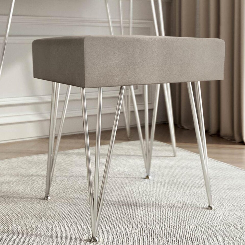 image 1 of CARME Home - Olivia Silver Velvet Padded Stool