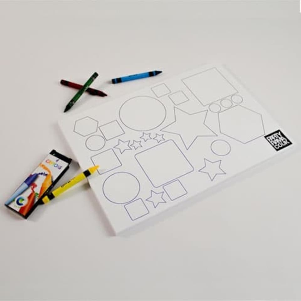 Shapes And Colours Themed A4 Colouring sheet With 4 Crayons