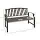 image 3 of Outsunny Garden Bench, Outdoor Metal Bench with Slatted Seat and Backrest, Curved Armrest, for Conservatory, Garden, Poolside, Deck, Brown