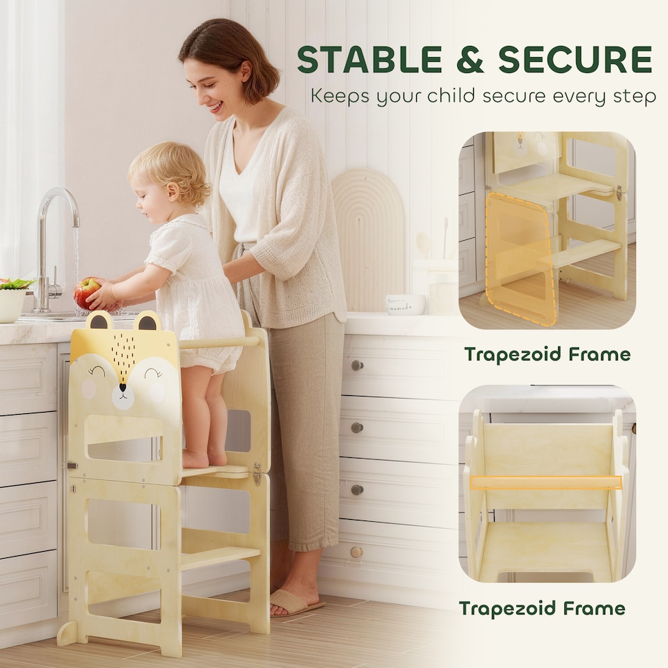 image 1 of AIYAPLAY Toddler Step Stool with Chalkboard for Kitchen Counter, Natural
