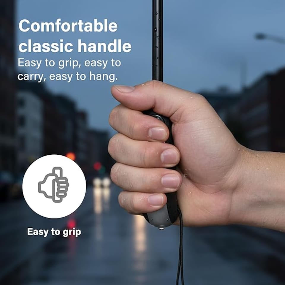 image 1 of Umbrella Reinforced Windproof J-Handle Water-Resistant Cover Travel - Unisex 103cm Canopy