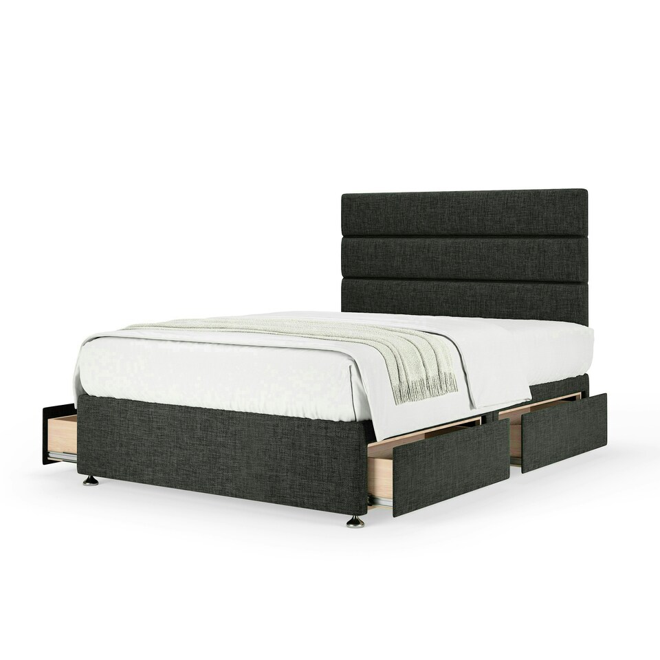 image 1 of Neptune Spring Charcoal Linen 4 Drawer Divan Set And Milan Headboard Small Double