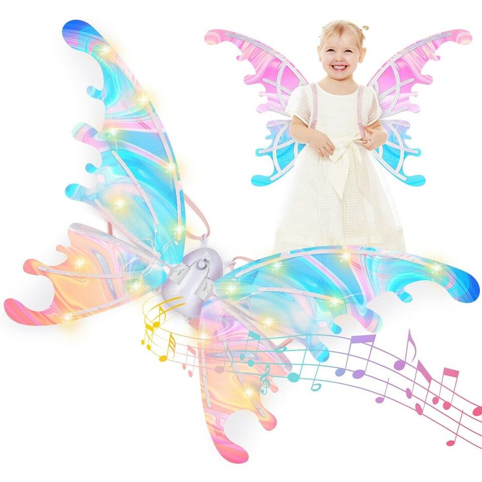 image 1 of LED Butterfly Wings Costume - Light-Up Angel Wings with Music Box for Kids & Adults Dress-Up for Halloween, Cosplay & Birthdays