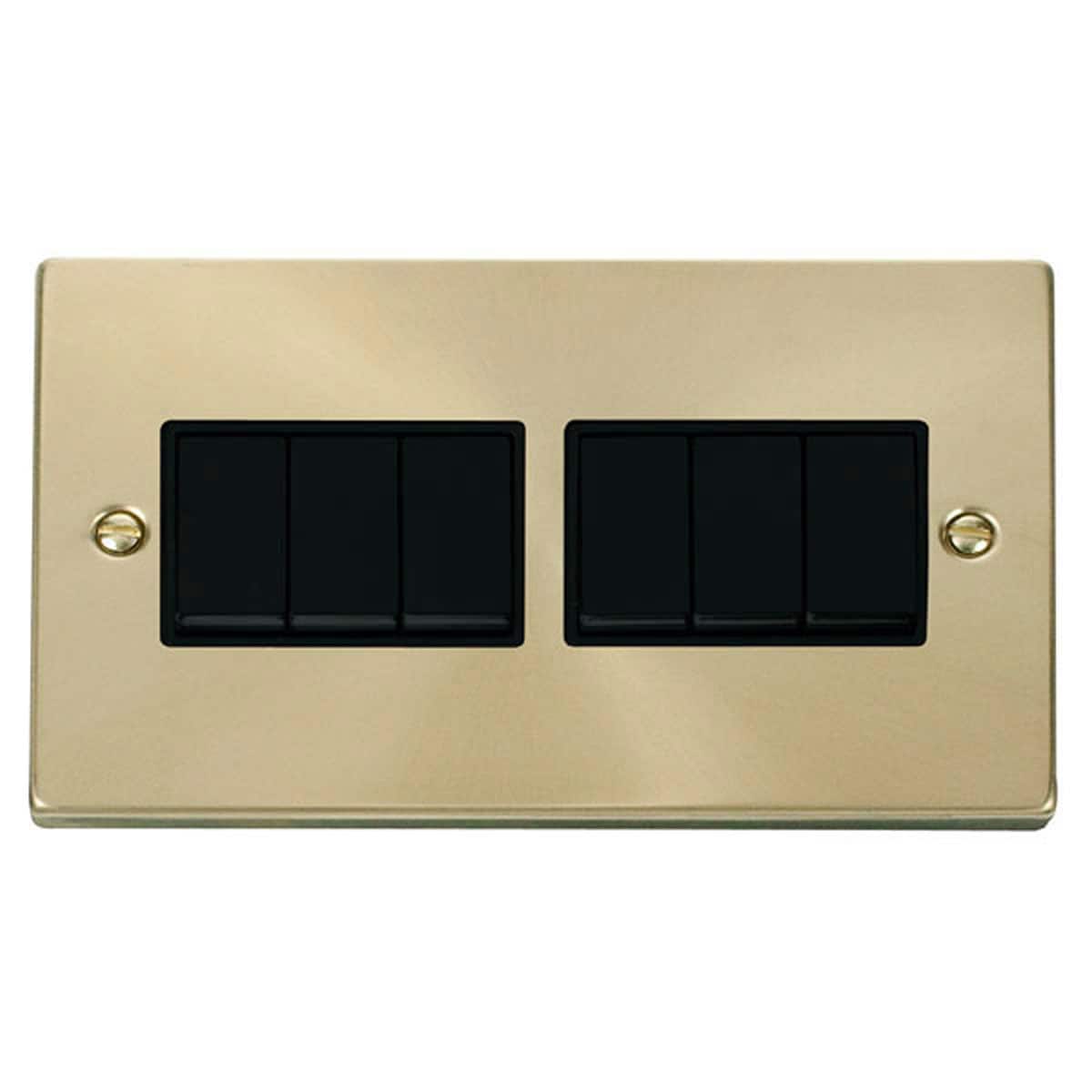 SE HOME Satin Brushed Brass 10A 6 Gang 2 Way Light Switch Gold Satin Brass