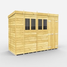 15 x 6 Feet Pent Shed - Double Door With Windows - Wood - L178 x W454 x H201 cm | Brown