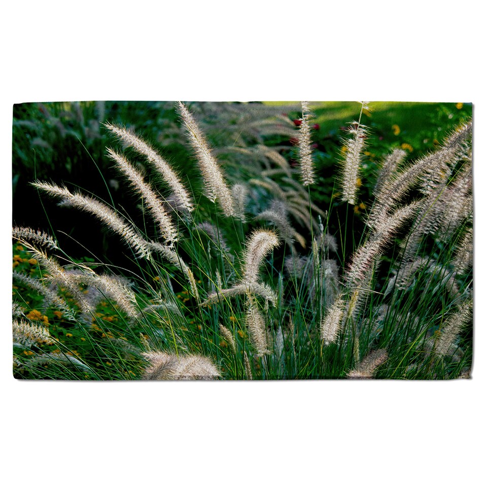 image 1 of decorative cat tail grass growing along a walkway Designer Bath Towel | Multi
