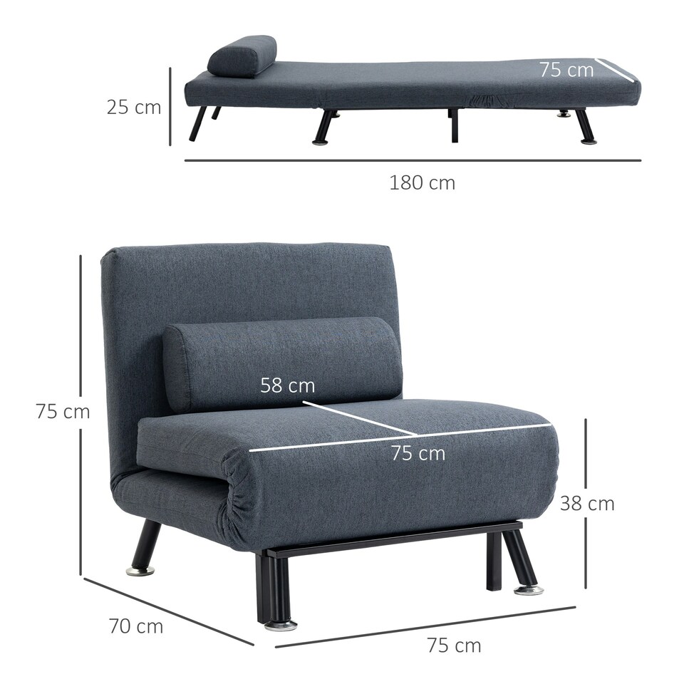image 1 of HOMCOM Single Folding 5 Position Convertible Sleeper Sofa Bed Black