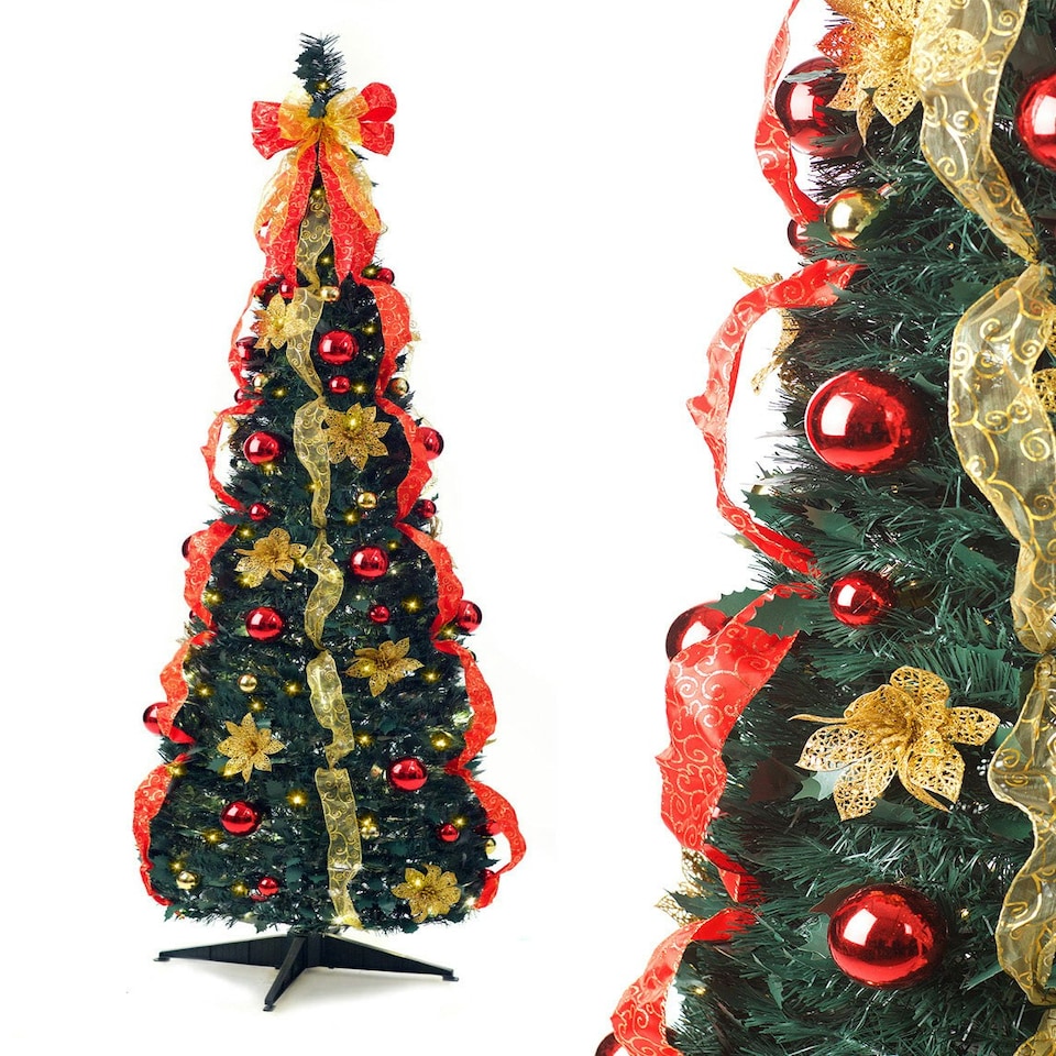 Best Artificial 6ft Red/Gold Pop-up Pre-Decorated Pre-Lit Christmas Tree Green | Green | Red Gold | 6ft