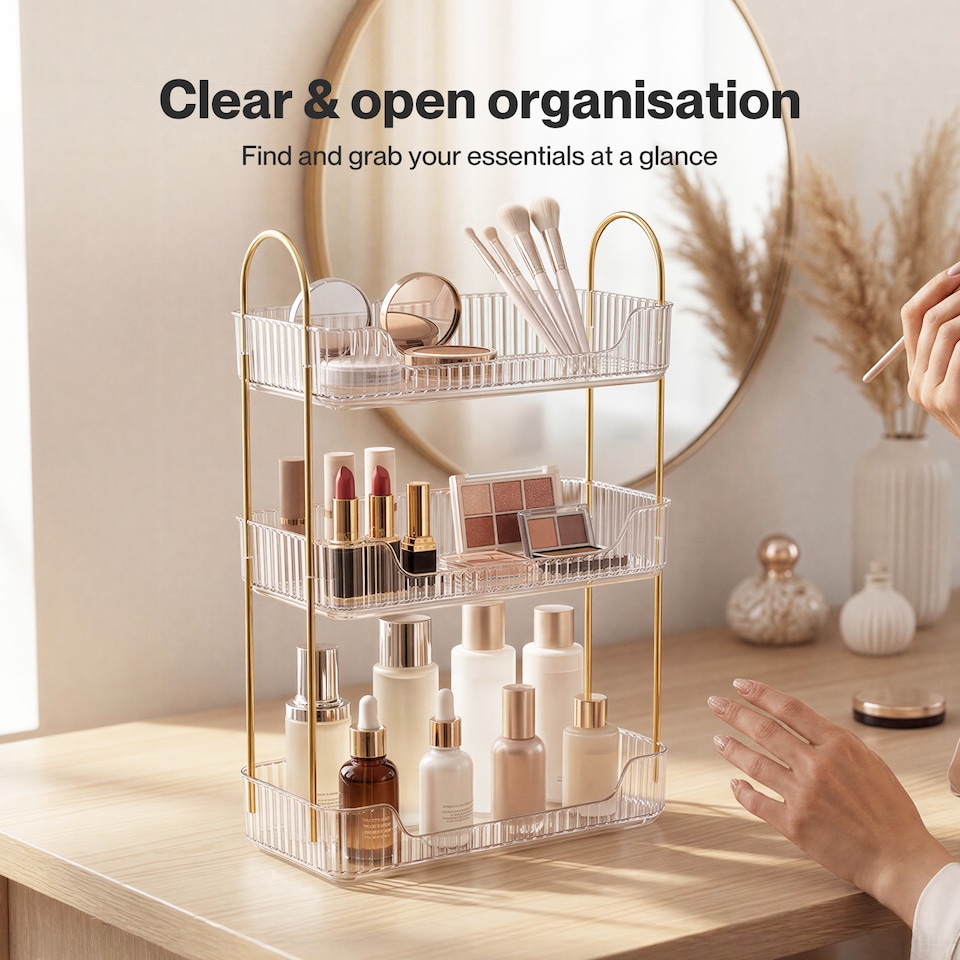 image 1 of ilus Makeup Organiser Modern Minimalist 3-Tier Cosmetic Storage Rack Beauty | White | White