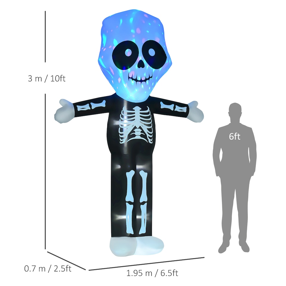 image 1 of HOMCOM 3m Halloween Inflatable Skeleton Ghost Decoration, LED Lighted for Home Indoor Outdoor Garden Lawn Decoration Party Prop