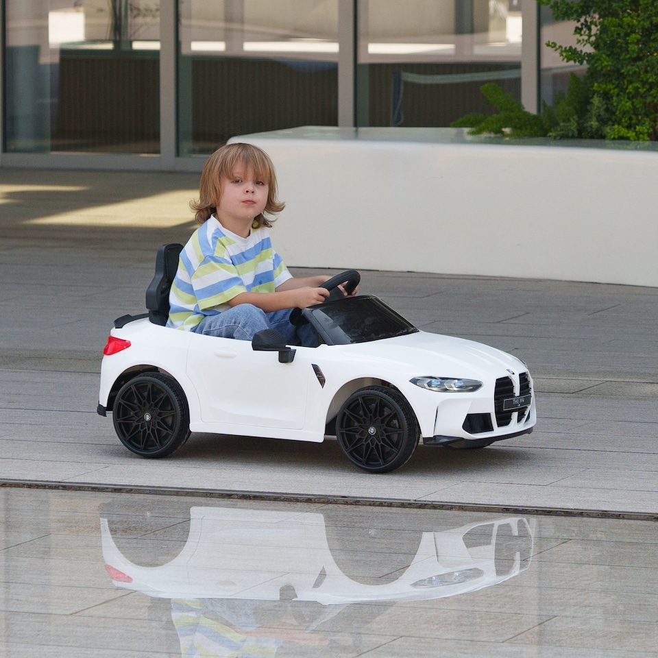 image 1 of AIYAPLAY BMW M4 Licensed Electric Car for Kids, 12V Kids Electric Ride on with Remote Control, Suspension, Music, Horn, LED Lights, for Ages 3-5 Years, White