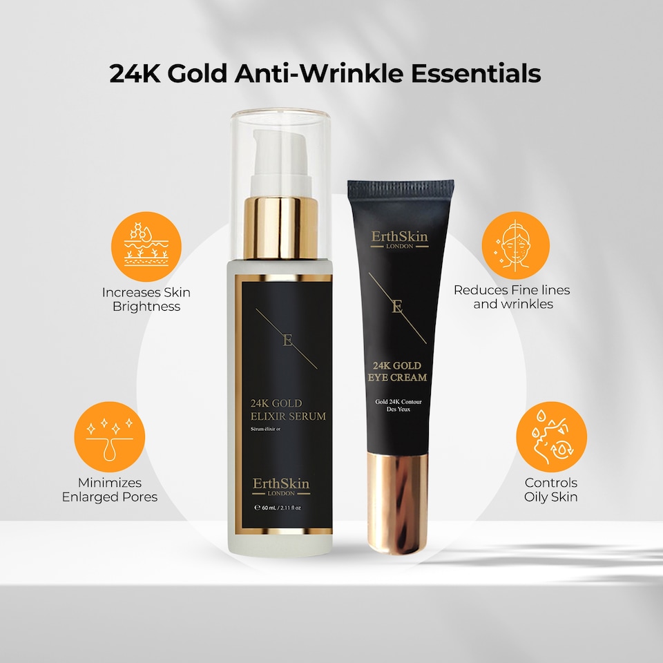 image 1 of Erth Skin London 24K Wrinkle Focus Elixir Serum & Eye Cream duo