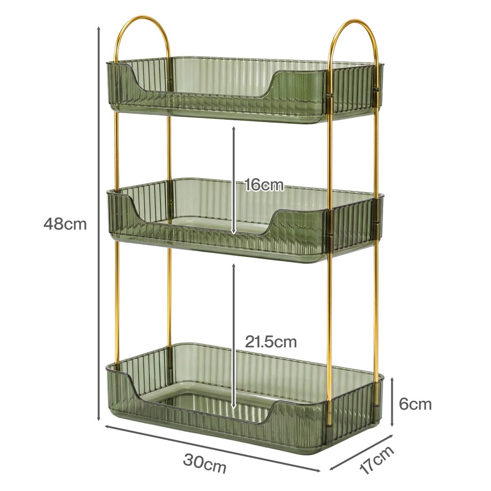 image 1 of ilus Makeup Organiser Modern Minimalist 3-Tier Cosmetic Storage Rack Beauty | Green | Green