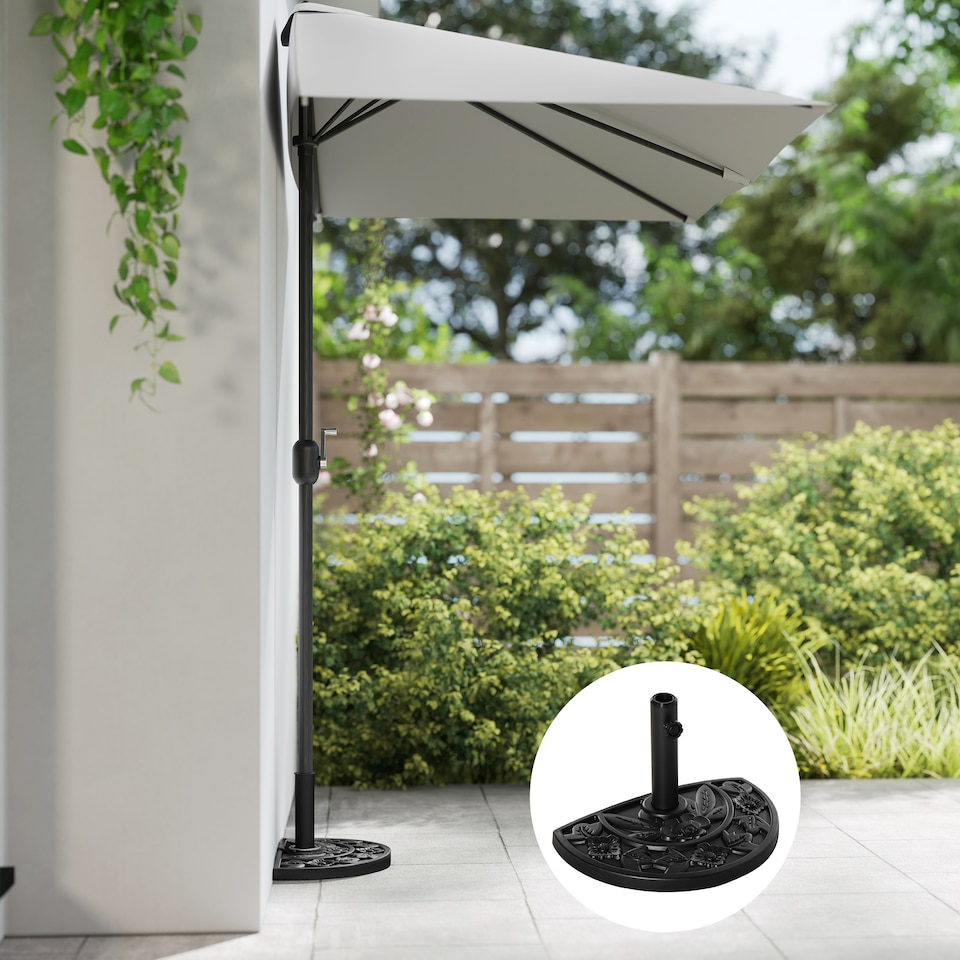 image 1 of Outsunny 9kg Half Round Parasol Base Heavy Duty Weighted Umbrella Holder Stand | Black | Black