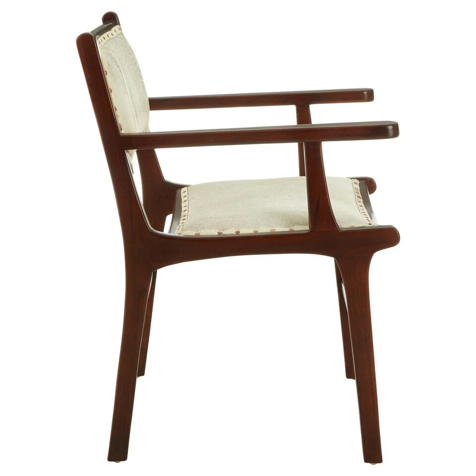image 1 of Interiors By Premier Stylish Leather Teak Wood Dining Chair, Spacious Kitchen Chair, Classic Armchair, Garden Accent Chair Cream
