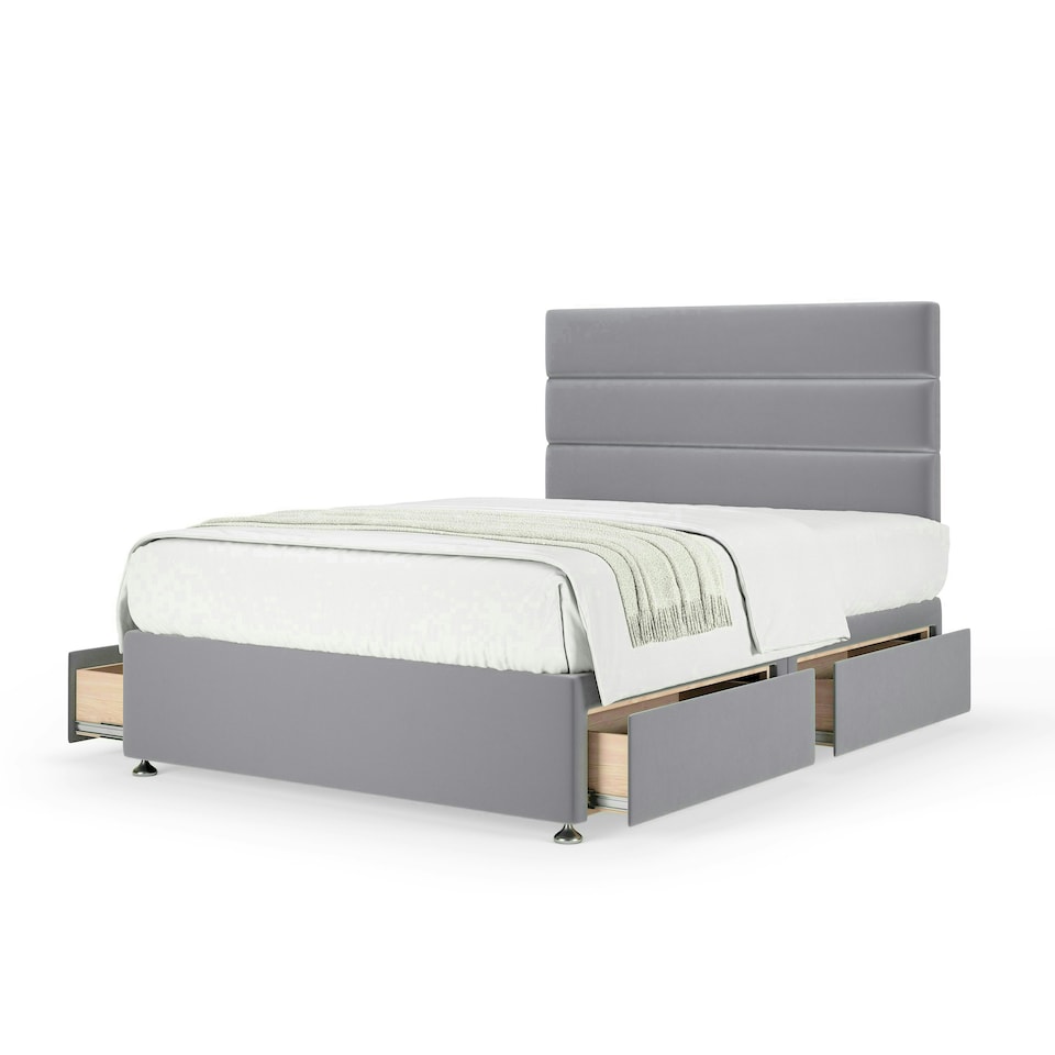 image 1 of Neptune Spring Silver Plush Velvet 4 Drawer Divan Set And Milan Headboard Small Double