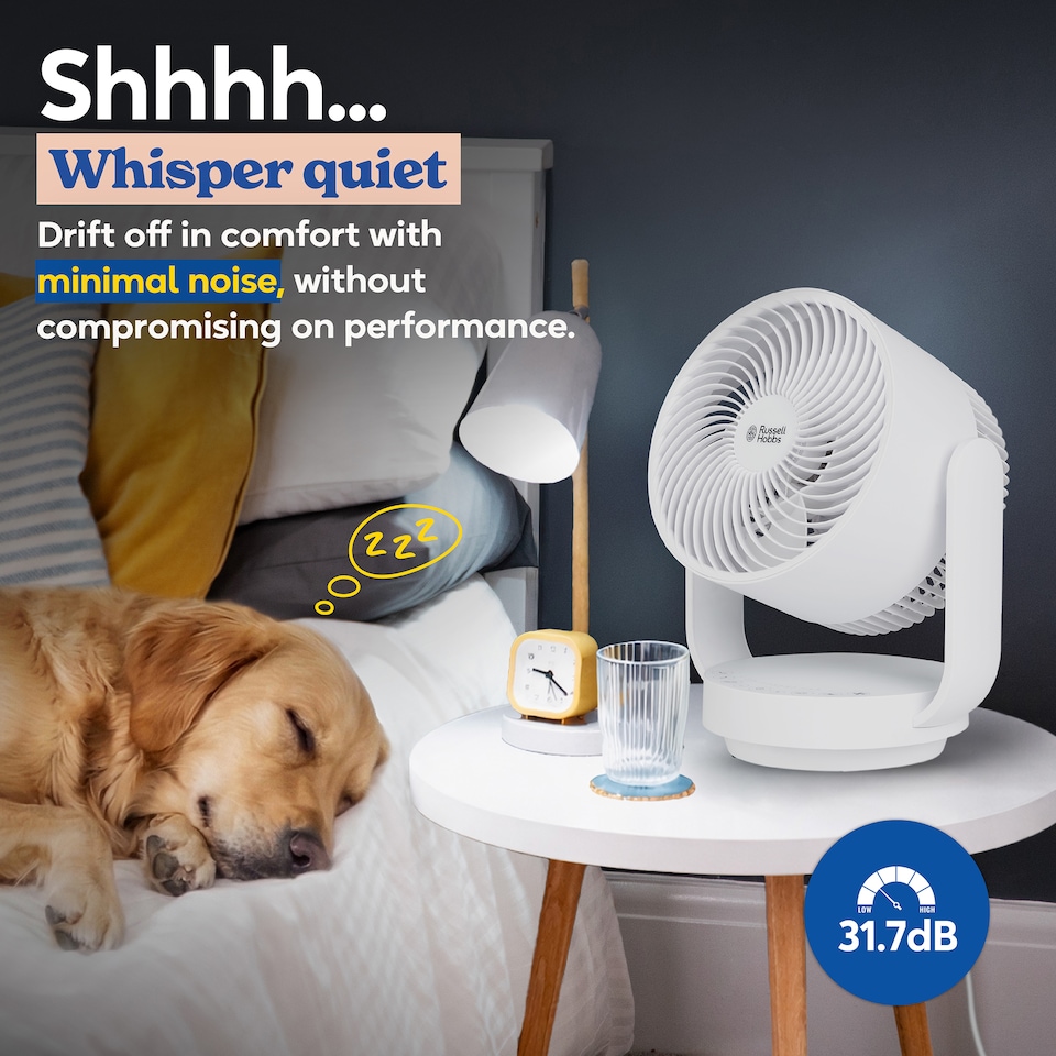 image 1 of Russell Hobbs 9” Desktop Circulator Fan with 7 Speed Settings White RHDCF1001