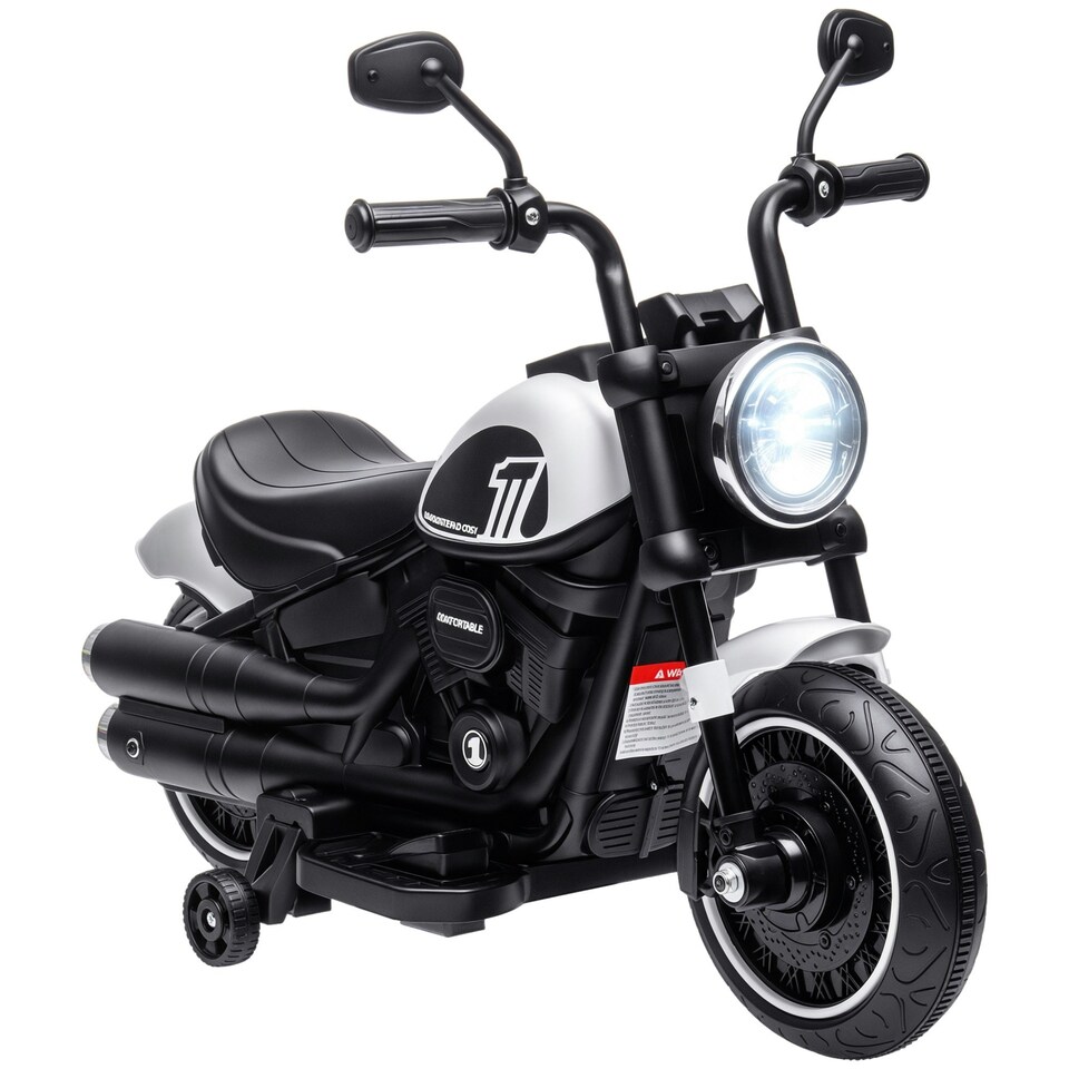 image 1 of HOMCOM 6V Electric Motorbike with Training Wheels, One-Button Start - White