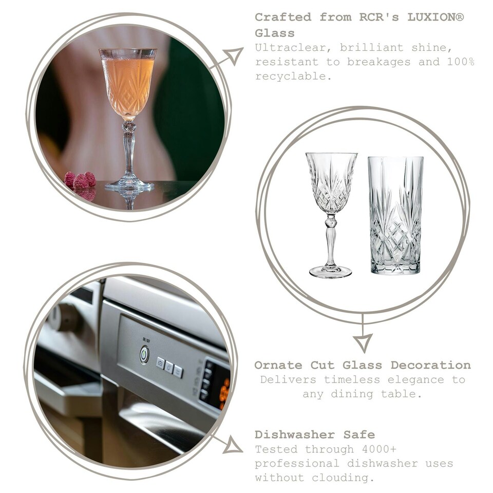 image 1 of RCR Crystal Melodia Highball Glasses - 360ml - Pack of 6 - Juice Glass Dishwasher Safe Drinking Glass Drinks Glass Clear