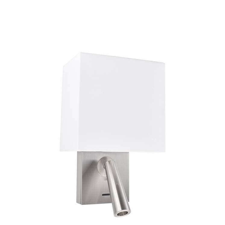 Gamma LED Wall Light with Reading Light Square Shade Satin Nickel 179lm 2700K - Special Offer
