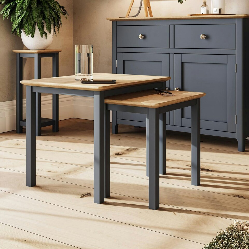 image 1 of Taberno Oak Nest Of 2 Tables Graphite Blue Blue