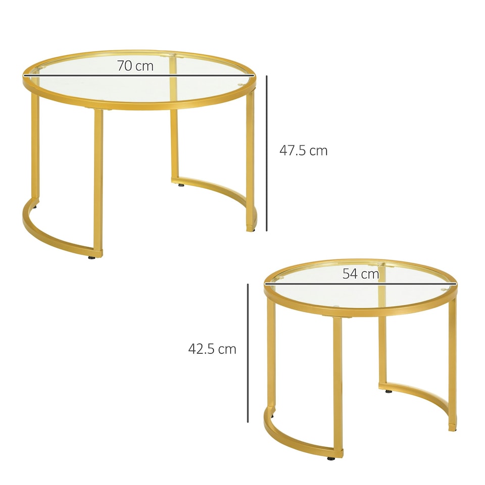 image 1 of HOMCOM Modern Coffee Table Set of 2, Nesting Tables with Glass Top, Gold | Multi