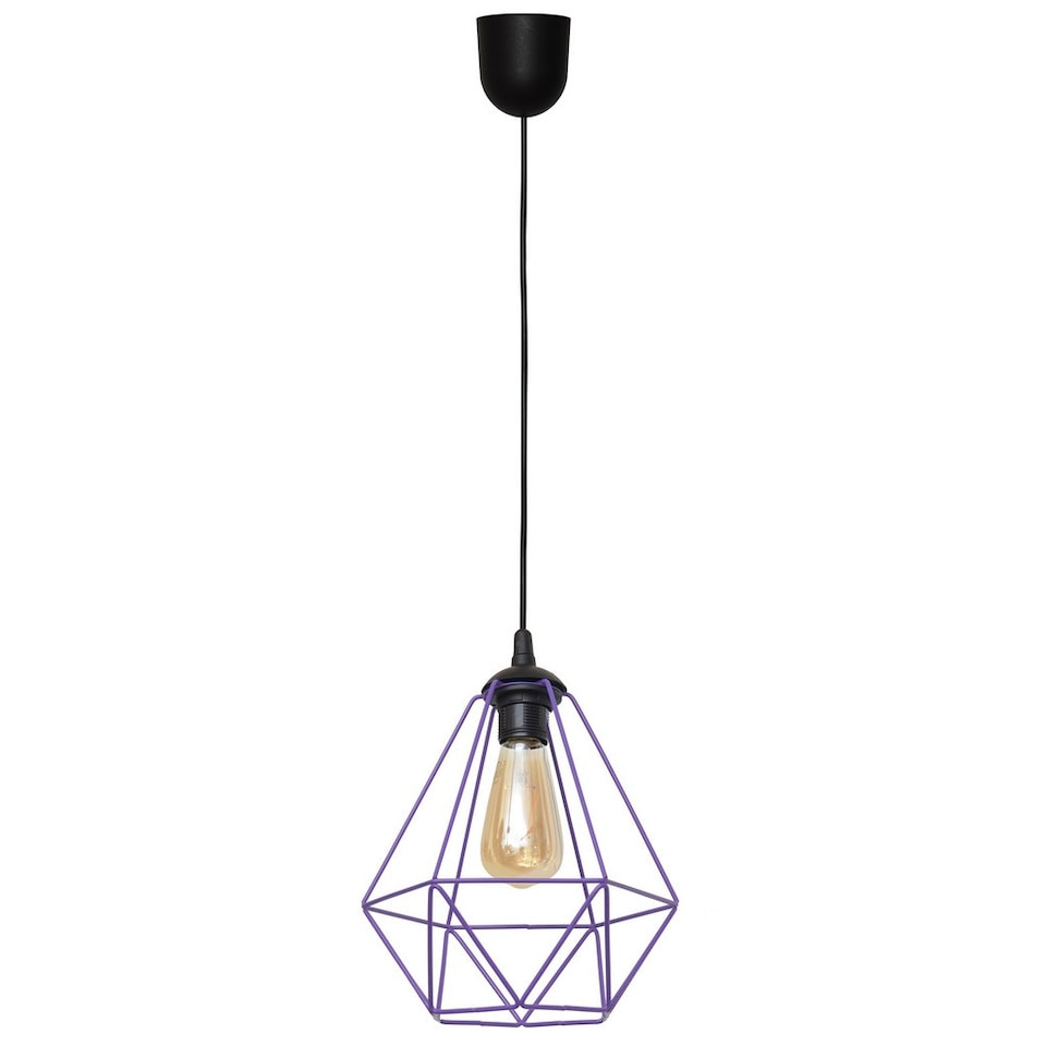 Karo Wire Frame Pendant Ceiling Light Black, Purple 24cm