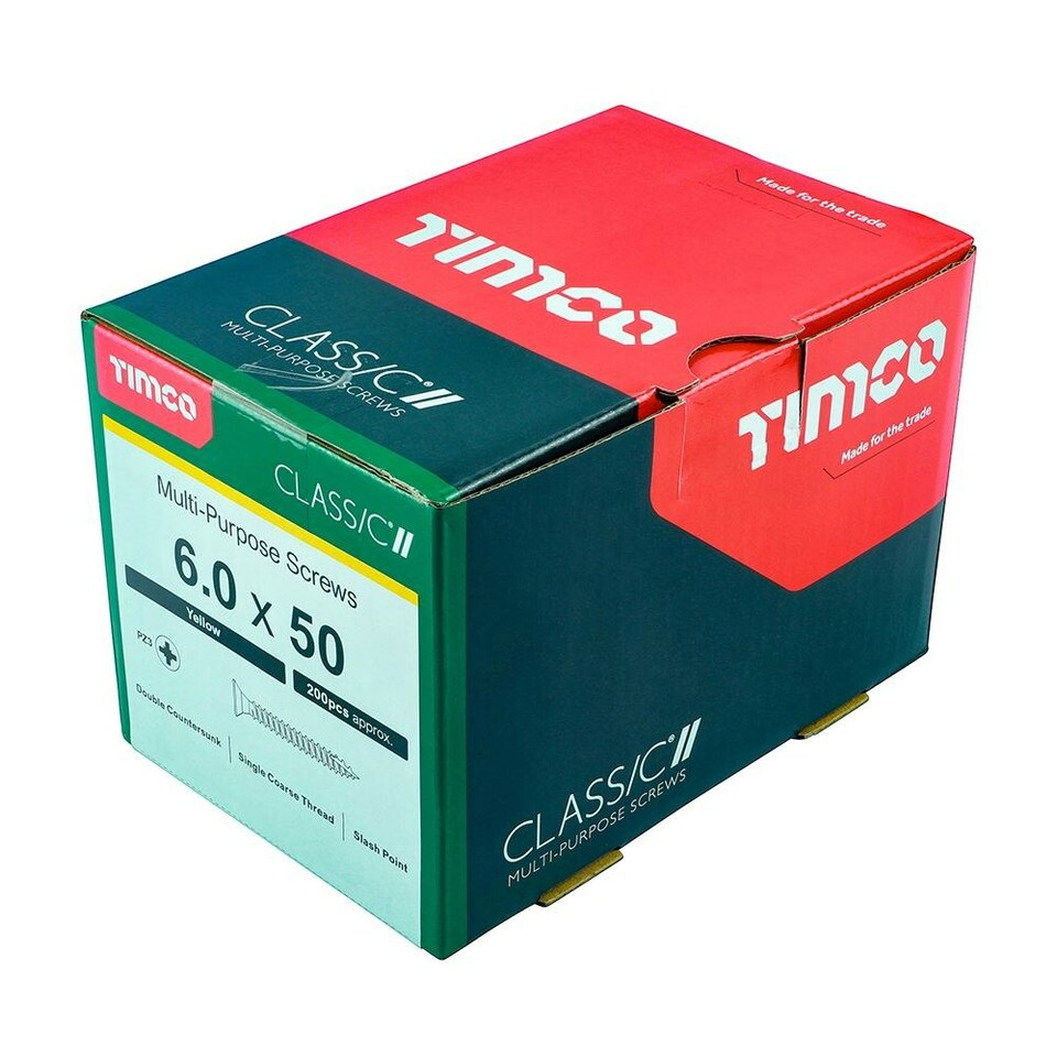 image 1 of Timco - Classic Multi-Purpose Screws - PZ - Double Countersunk - Yellow (Size 6.0 x 50 - 200 Pieces)