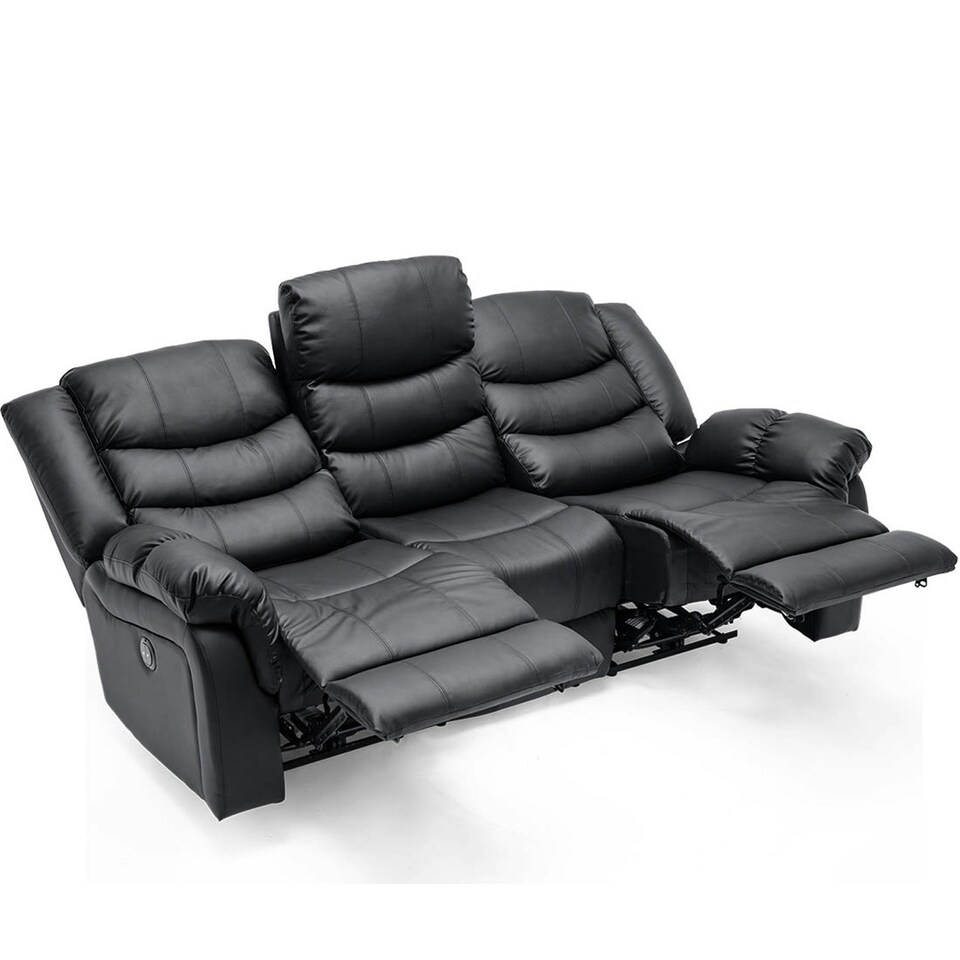 image 1 of Seattle 3 Seater Electric High Back Bonded Leather Recliner Sofa (Black)