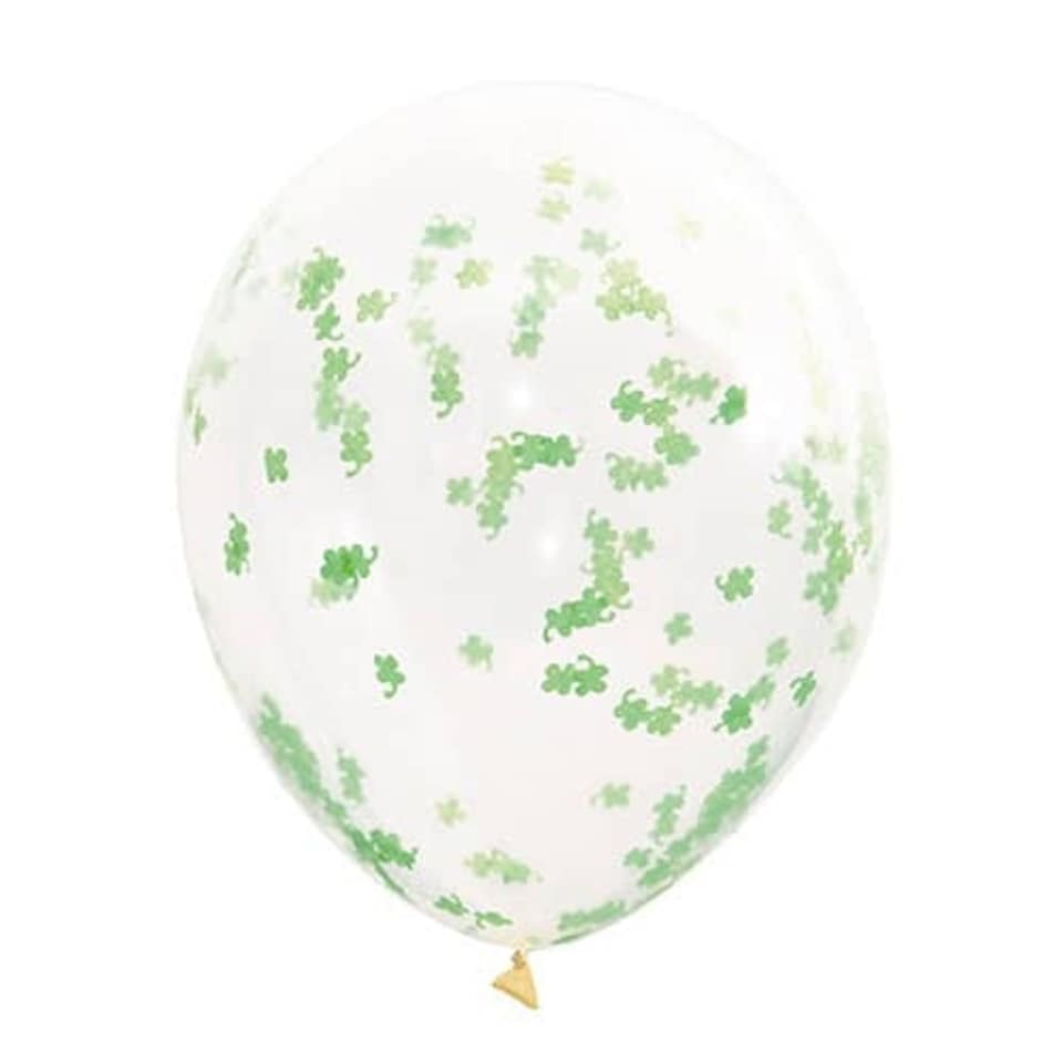 St Patricks Day Clear Biodegradable Latex Balloons With Shamrock Tissue Confetti 40cm / 16 in - Pack of 5