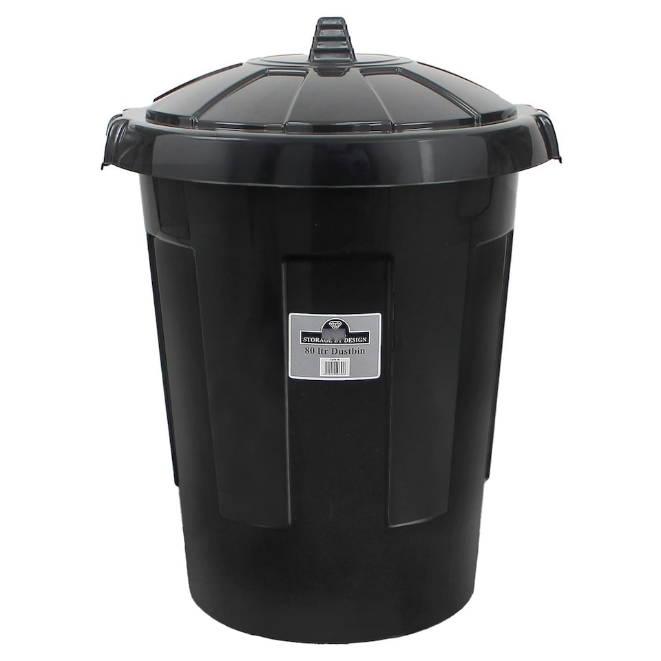 image 1 of 80L Extra Large Dustbin 80 Litre Plastic Round Rubbish Bin Storage Waste + Lid Black