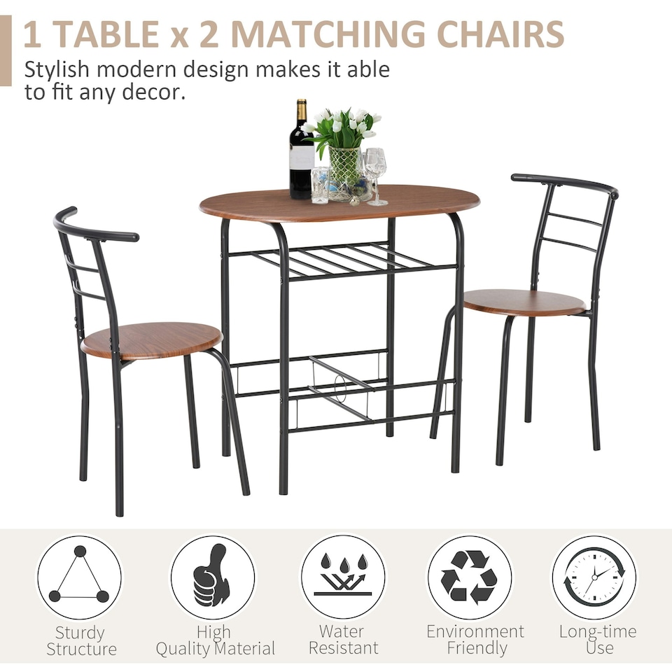 image 1 of HOMCOM 3-Piece Bar Table Set 2 Stools Industrial Dining Room W/ Storage Shelf